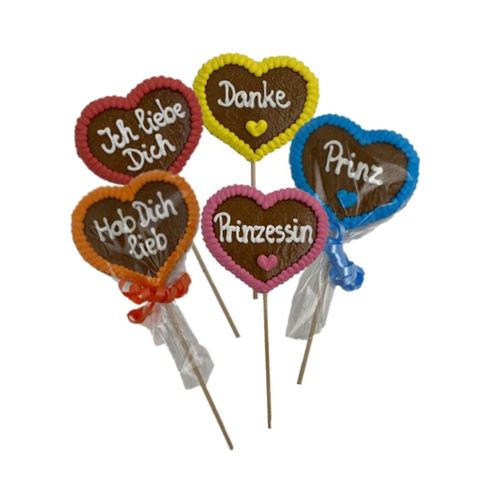 Mixed box of gingerbread hearts on a stick