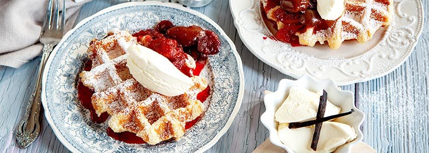 Mulled wine and plum waffles