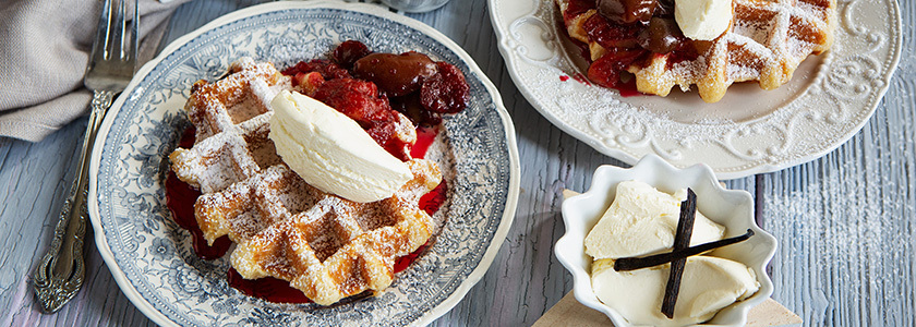 Mulled wine and plum waffles