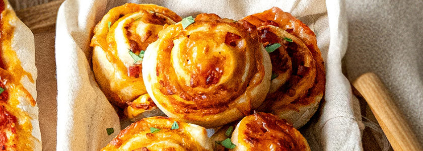 Pizza Swirls with diced bacon