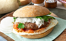 Rye burger with coleslaw & bacon