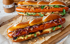 Lye hot dog with fried onions