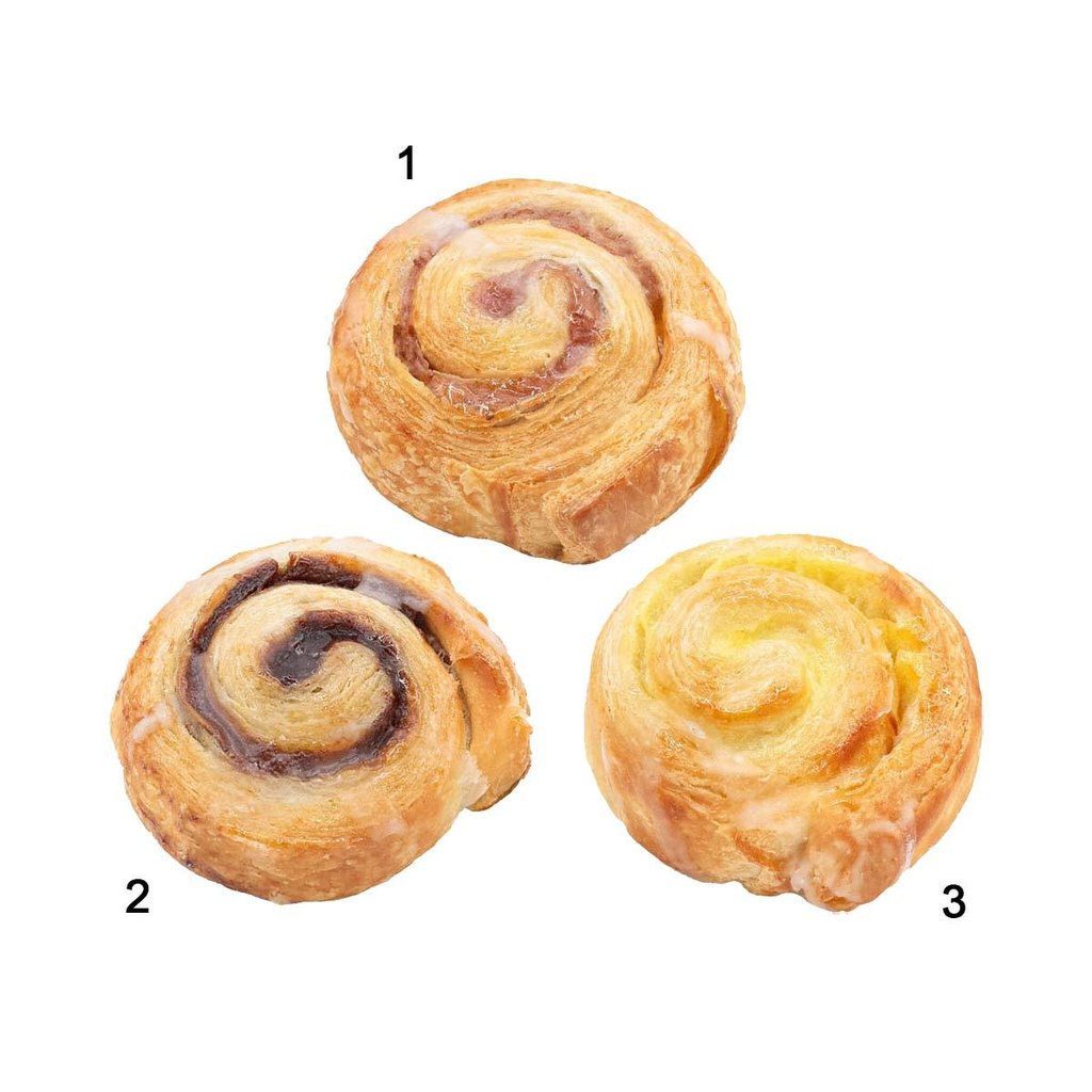 Mini vanilla custard swirl, 3 diff. sorts