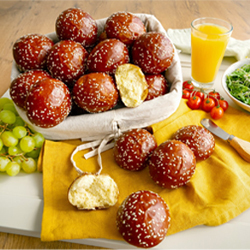 Mini pretzel brioche with sesame seeds,fully baked