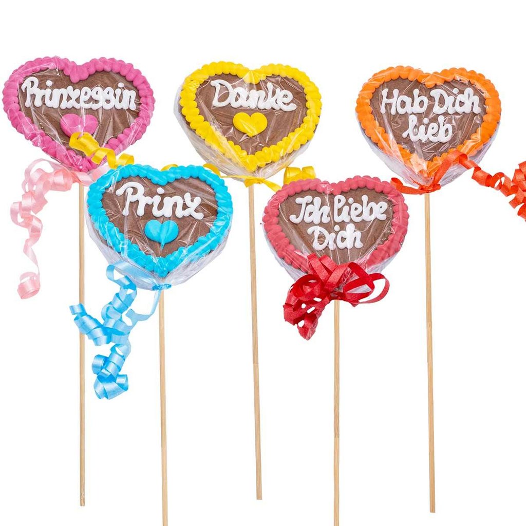 Mixed box of gingerbread hearts on a stick