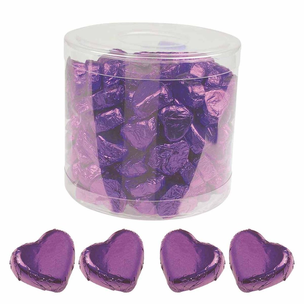Small chocolate hearts, purple