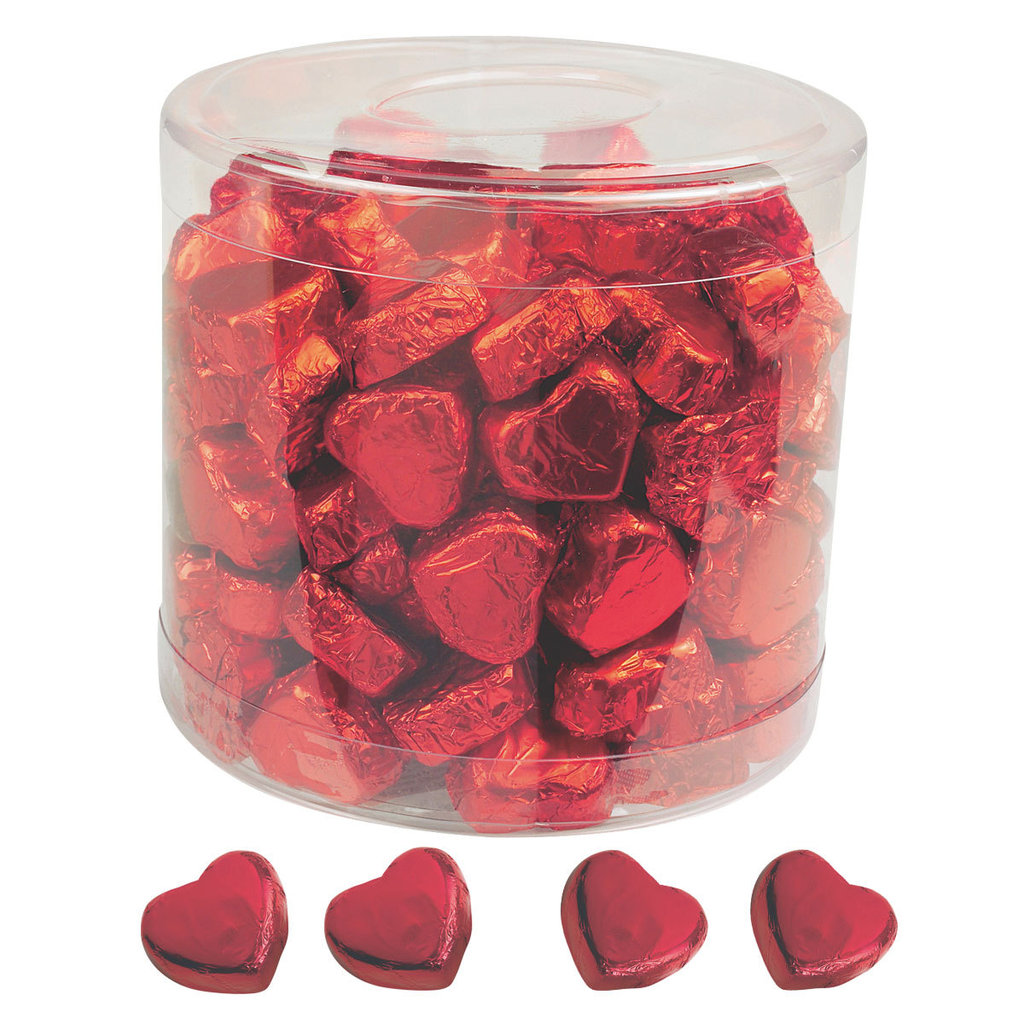 Small chocolate hearts, red