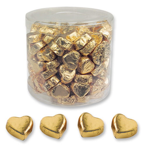 Small chocolate hearts, golden